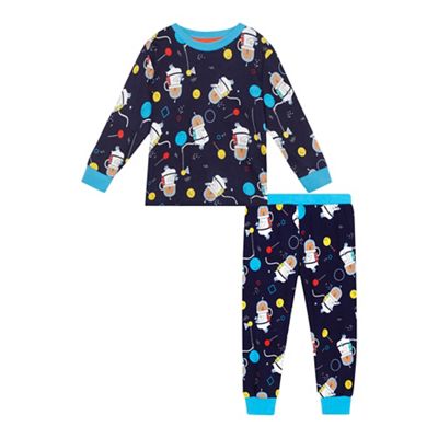 bluezoo Boys' navy space bear print pyjama set